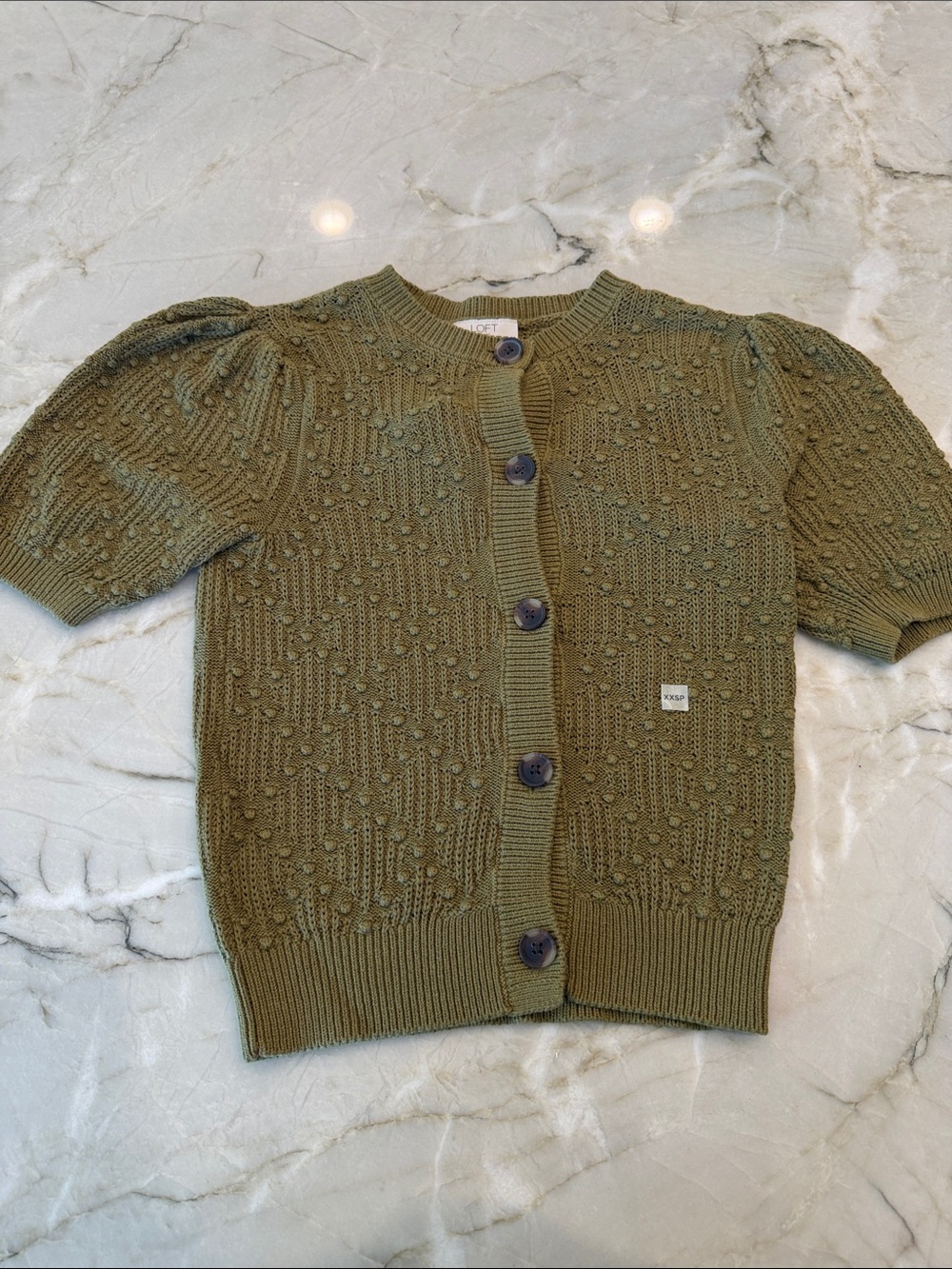 LOFT Olive Green Bobble-Knit Button Cardigan